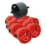 Lot de 10 botes encastrement placo 67mm + scie - cloche - rouge - zenitech