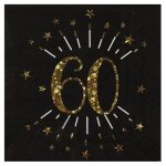 2 lots de 10 serviettes de table en papier anniversaire 60 ans noir et dor or ref / 6790 (16. 5cm)