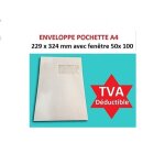 Lot de 100 ex grande enveloppe avec fenetre pochette courrier a4 - c4 papier kraft blanc 90g format 229 ...