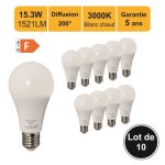 Lot de 12 ampoules led e27 14w (equiv. 100w) 1521lm 3000k - garantie 5 ans