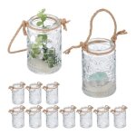 Relaxdays photophores lot de 12 avec anse int�rieur & ext�rieur 105x7 cm d�coration mariage transparent ...