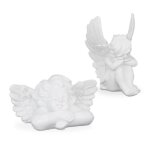 Relaxdays lot de 2 anges fun�bre statue gracieuse r�sistant aux intemp�ries et au gel pierre artificielle ...