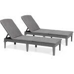 Lot de 2 bains de soleil - allibert by keter ? jaipur ? en r�sine imitation rotin tress� ? coussin ? ...