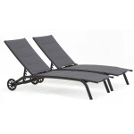 Lot de 2 bains de soleil en aluminium noir - oviala Lot de 2 bains de soleil en aluminium noir - oviala