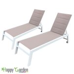 Lot de 2 bains de soleil barbados en textil�ne taupe - aluminium blanc