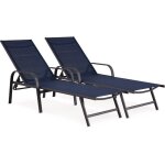 Lot de 2 bains de soleil en m�tal avec accoudoirs farniente - bleu nuit