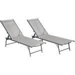 Lot de 2 bains de soleil pliants sicilia en textil�ne gris - structure anthracite