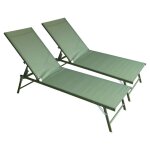 Lot de 2 bains de soleil pliants sicilia en textil�ne vert sauge - structure vert sauge
