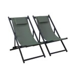 Lot de 2 bains de soleil kaki - transat en aluminium avec coussin repose t�te. chilienne