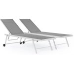 Lot de 2 bains de soleil textil�ne aluminium jolia - gris / blanc