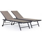 Lot de 2 bains de soleil textil�ne aluminium jolia - gris fonc� / taupe