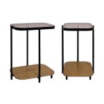 Bouts de canap� vintage m�tal et d�cor bois plateaux en verre (lot de 2) smooky
