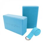Lot de 2 briques de yoga 23 x 15 x 75 cm et sangle de yoga 183 x 38 cm - eva - bleu - vivezen