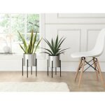Lot de 2 cache - pots sur pied en mtal - d. 25 x h. 39 et d. 23 x h. 35. 5 - argent et noir - edmee ...