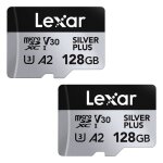 Lot de 2 cartes micro sd 128 go lexar silver - vitesse de lecture jusqu 205 mo / svitesse dcriture ...