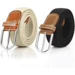 Lot de 2 ceinture femme tresse extensible toile sangle homme elastiques ceinture pour jeans robe pantalons ...