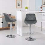 Lot de 2 chaises de bar en cuir pu gris - jeobest - hauteur r�glable - pivot � 360� - dossier