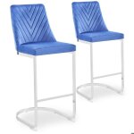 Lot de 2 chaises de bar design mistigri velours bleu Lot de 2 chaises de bar design mistigri velours bleu