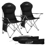 Lot de 2 chaises de camping pliable hauki noir avec porte - gobelet sac de transport tissu polyester
