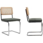 Lot de 2 chaises en cannage velours c�tel� vert et m�tal chrom� - muse