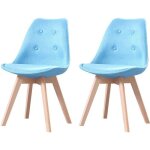 Lot de 2 chaises capitoné scandinave - tissu - bleu ciel - pieds en bois massif design Lot de 2 chaises capitoné scandinave - tissu - bleu ciel - pieds en bois massif design