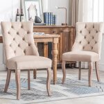 Lot de 2 chaise capitonnée en velours beige - style classique design - pieds en bois massif - salle à ... Lot de 2 chaise capitonnée en velours beige - style classique design - pieds en bois massif - salle à ...
