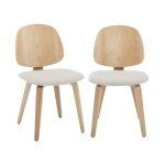 Lot de 2 chaises décor bois courbé placage effet chêne et bouclette texturée gris clair Lot de 2 chaises décor bois courbé placage effet chêne et bouclette texturée gris clair