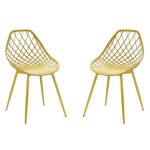 Lot de 2 chaises de jardin en polypropyl�ne avec pieds en m�tal - jaune moutarde - malaga de mylia