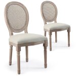 Menzzo lot de 2 chaises m�daillon louis xvi bois massif patin� avec cannage et tissu beige - chaises ...
