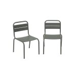 Lot de 2 chaises en m�tal kaki pour enfant. salon de jardin enfant