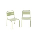 Lot de 2 chaises en m�tal vert clair pour enfant. salon de jardin enfant
