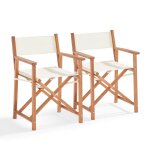 Lot de 2 chaises pliantes en bois deucalyptus et textilne blanc - oviala