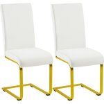 Lot de 2 chaises de salle à manger blanches - modernes - en simili cuir et pieds en métal doré - bureau ... Lot de 2 chaises de salle à manger blanches - modernes - en simili cuir et pieds en métal doré - bureau ...