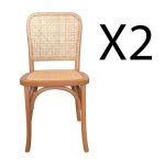 Lot de 2 chaises de salle � manger en bois et rotin coloris naturel - longueur 45 x profondeur 51 x hauteur ...