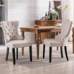 Lot de 2 chaise de salle  manger - chaise de cuisine - pieds en bois chne - assise en lin - dcor rivet ...