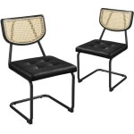 Lot de 2 chaises de salle � manger modernes mid - century avec dossier en rotin tiss� et assise capitonn�e ...