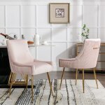 Lot de 2 chaises de salle  manger rembourr avec pieds en mtal dor rose