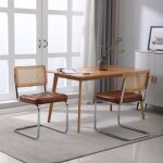 Lot de 2 chaises de salle à manger en rotin dossier en maille avec pieds en métal chromé capitonnées ... Lot de 2 chaises de salle à manger en rotin dossier en maille avec pieds en métal chromé capitonnées ...