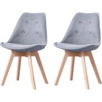 Lot de 2 chaises scandinaves capitonnées en tissu gris clair - pieds en bois massif design Lot de 2 chaises scandinaves capitonnées en tissu gris clair - pieds en bois massif design