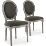 Lot de 2 chaises de style mdaillon louis xvi bois gris patin & tissu gris