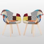 Lot de 2 chaises de salle  manger en tissu patchwork avec accoudoirs ? pieds en bois massif ? salle ...