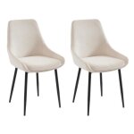 Lot de 2 chaises en velours c�tel� et m�tal - cr�me - masurie