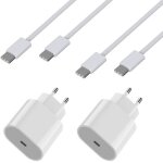 Lot 2 chargeurs rapide 20w + 2 cables usb - c usb - c 2 m�tres pour iphone 15 - 15 plus - 15 pro - 15 ...