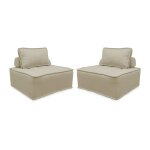 Lot de 2 chauffeuses pour canap modulable tissu capitonn beige avec un coussin
