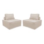 Lot de 2 chauffeuses pour canap modulable tissu capitonn crme avec un coussin