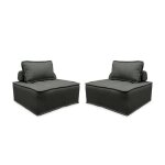 Lot de 2 chauffeuses pour canapé modulable tissu capitonné gris avec un coussin Lot de 2 chauffeuses pour canapé modulable tissu capitonné gris avec un coussin