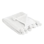 Lot 2 couverture �paisse en flanelle avec pomponscouverture polaire plaid coloris blanc - longueur 160 ...