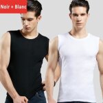 Lot de 2 d�bardeur homme 100% coton ete sans manches col rond respirant - blanc / noir