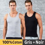 Lot de 2 dbardeur homme 100% coton ete sans manches col rond respirant - gris / noir