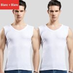 Lot de 2 débardeur homme 100% coton sans manches col v respirant - blanc Lot de 2 débardeur homme 100% coton sans manches col v respirant - blanc